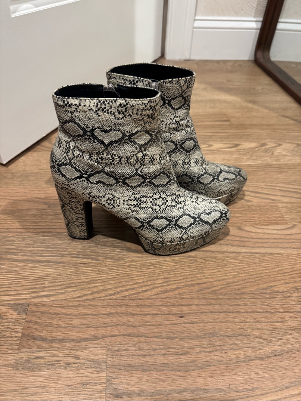Boohoo Snake-Print Platform Ankle Boots in Neutral